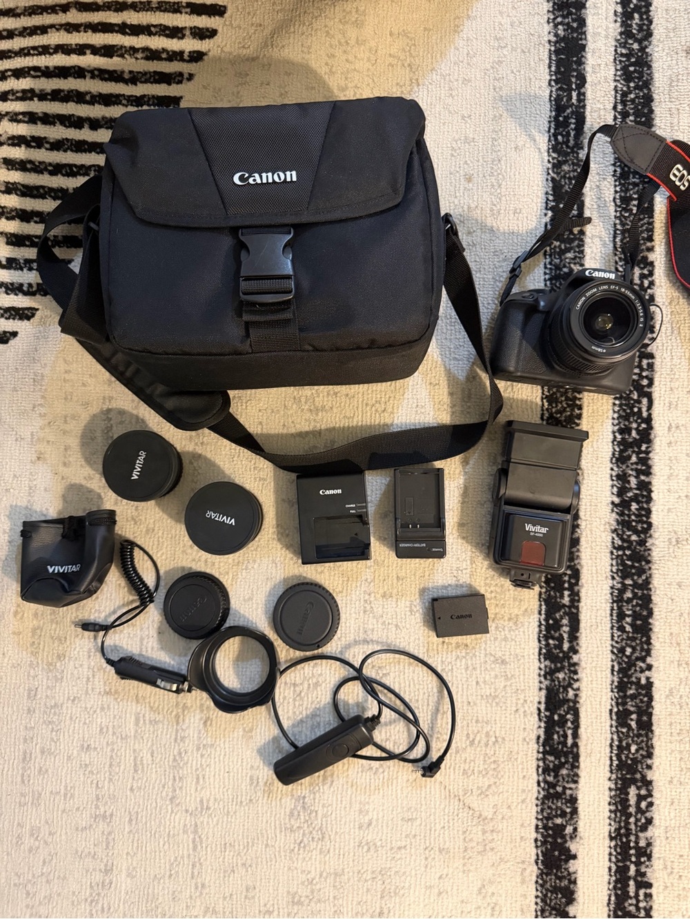 Canon Black Camera Kit with Matching Black Bag and Flash